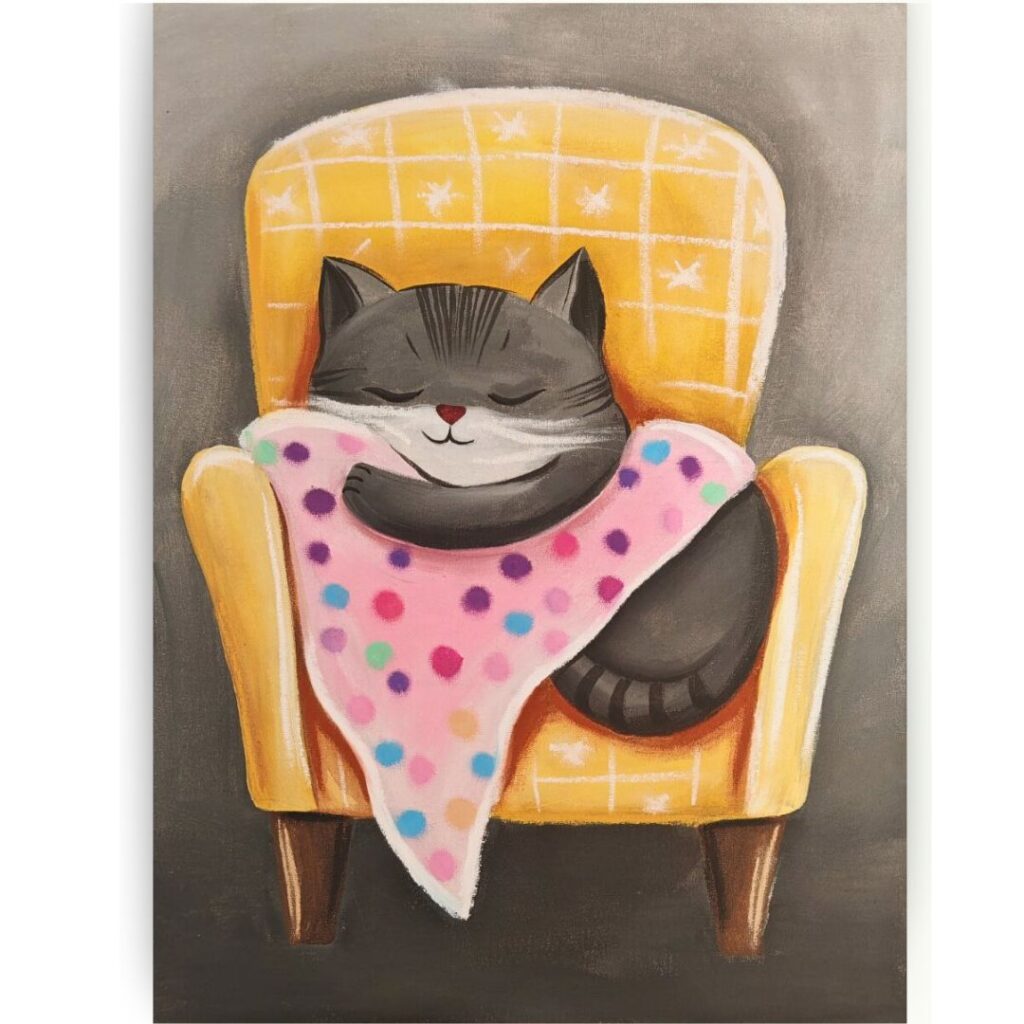 Мастер-класс - интерьерная картина «Котик Сплюшка», живопись акрилом на холсте